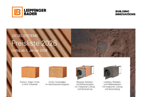 Cover der Preisliste der Marke Leipfinger Bader – Ziegelsysteme
